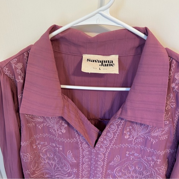 Savanna Jane Embroidered Long Sleeve Purple Blouse Top Large L - Picture 3 of 8